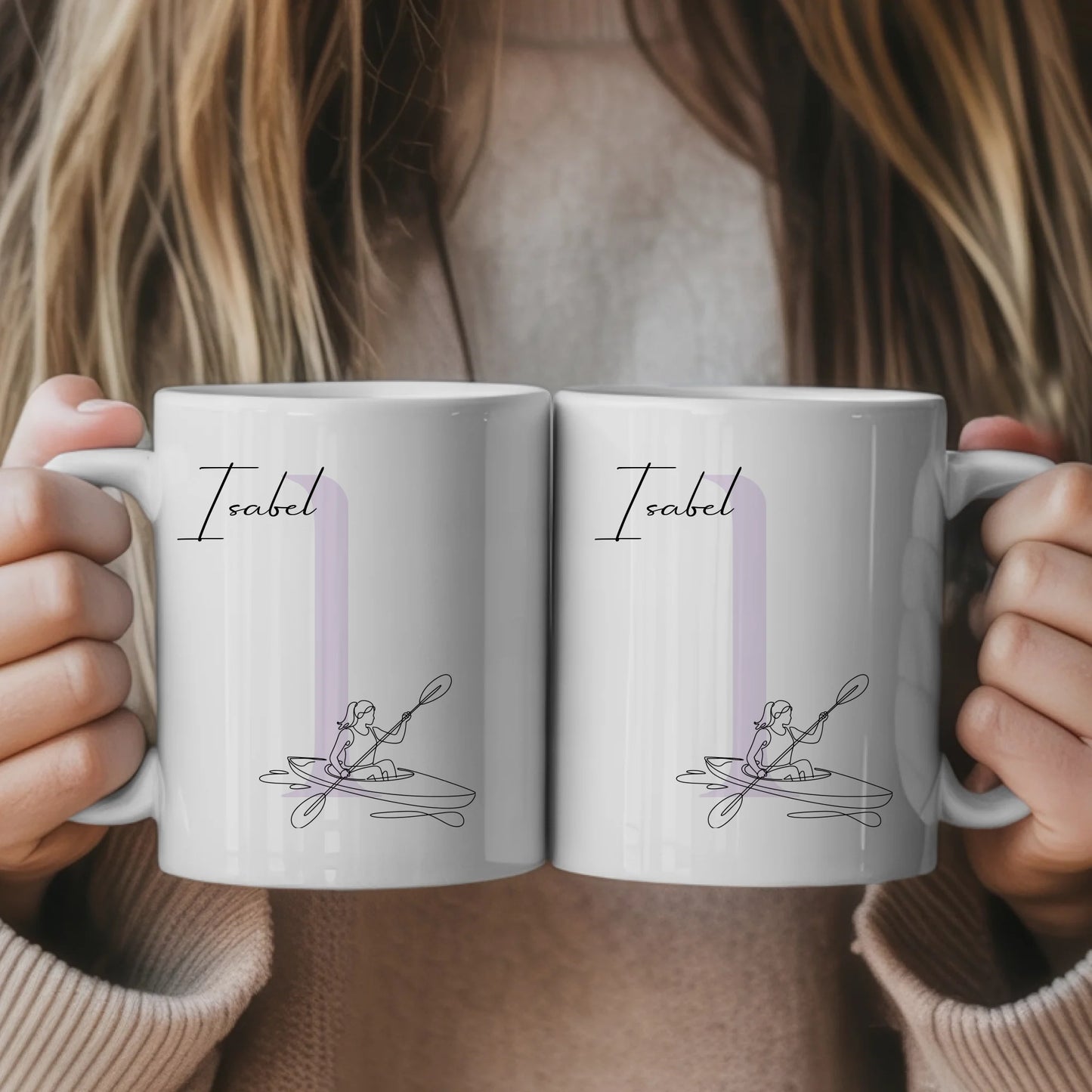 Personalisierte Tasse Mit Name Lineart Kajakfahrerin Für Kajakfahren Geschenkidee
