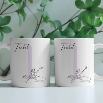 Personalisierte Tasse Mit Name Lineart Kajakfahrerin Für Kajakfahren Geschenkidee