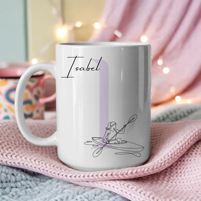 Personalisierte Tasse Mit Name Lineart Kajakfahrerin Für Kajakfahren Geschenkidee