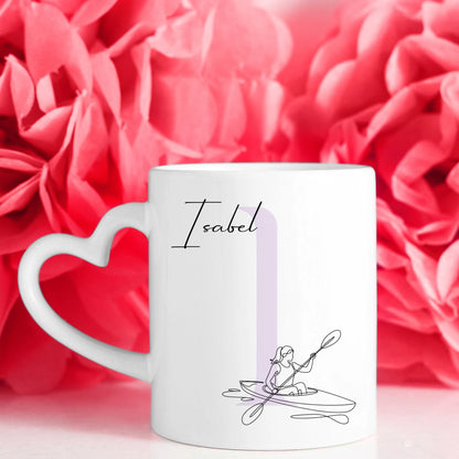 Personalisierte Tasse Mit Name Lineart Kajakfahrerin Für Kajakfahren Geschenkidee