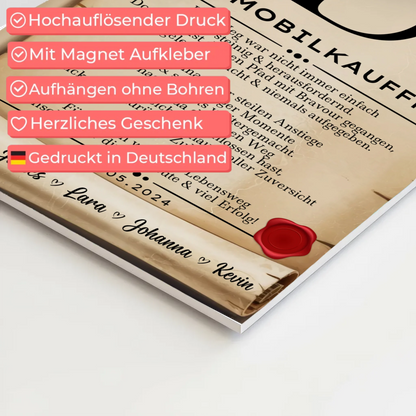 Ausbildungsabschluss Geschenk Automobilkauffrau Urkunde Fotoboard Magnet Poster