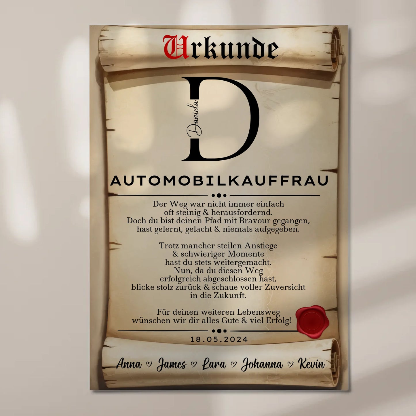 Ausbildungsabschluss Geschenk Automobilkauffrau Urkunde Fotoboard Magnet Poster