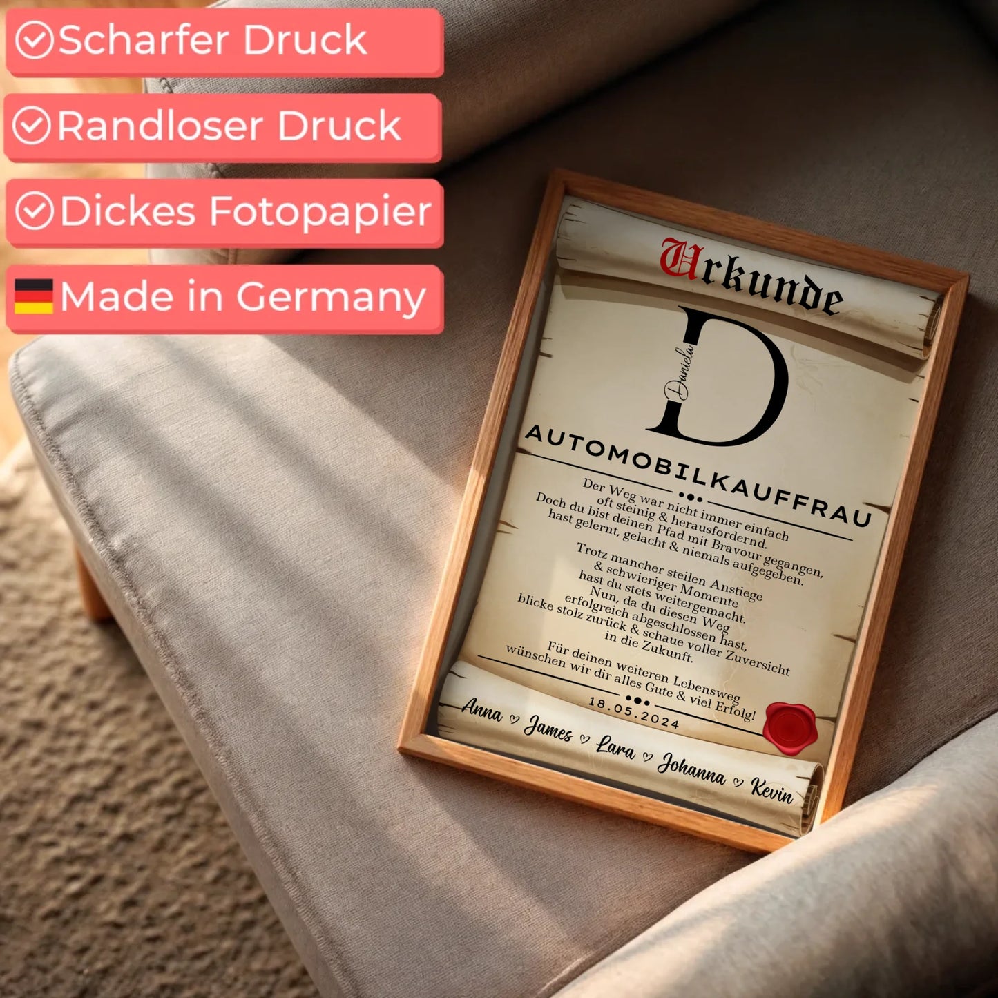 AusbildungsabschlussGeschenk Automobilkauffrau PosterUrkunde