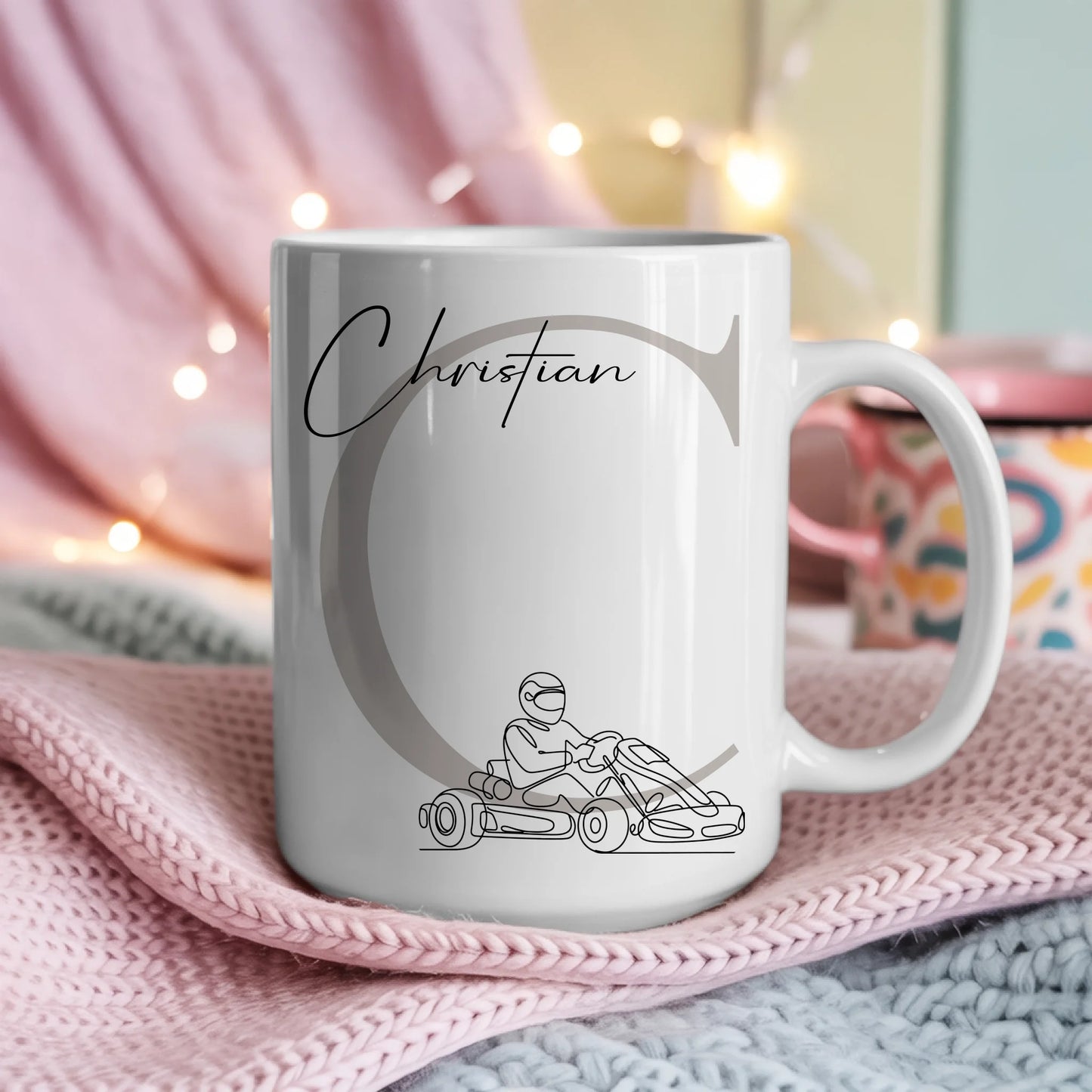 Ausgefallene Tassen Mit Name Lineart Kartrennen Kartfahrer Personalisierte Geschenke