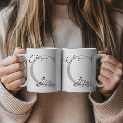 Ausgefallene Tassen Mit Name Lineart Kartrennen Kartfahrer Personalisierte Geschenke