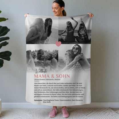 Personalisierte Decke Definition Mama & Sohn mit Name 4 Fotos Geschenke