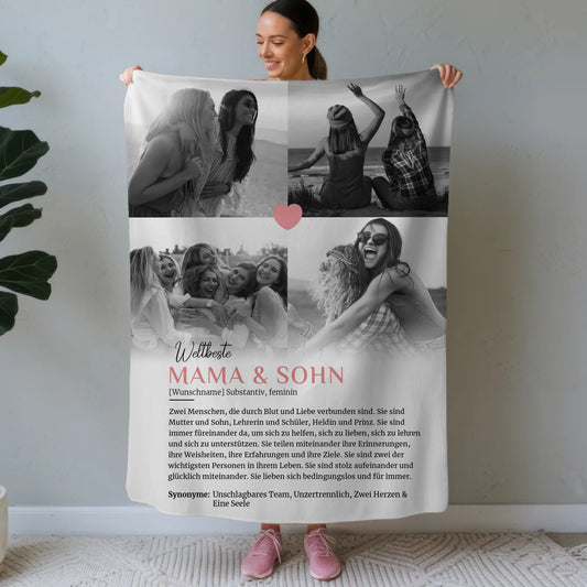 Personalisierte Decke Definition Mama & Sohn mit Name 4 Fotos Geschenke