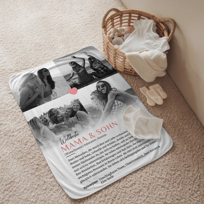 Personalisierte Decke Definition Mama & Sohn mit Name 4 Fotos Geschenke