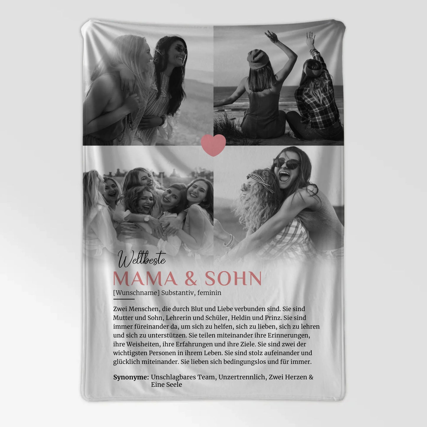 Personalisierte Decke Definition Mama & Sohn mit Name 4 Fotos Geschenke