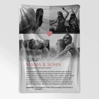 Personalisierte Decke Definition Mama & Sohn mit Name 4 Fotos Geschenke