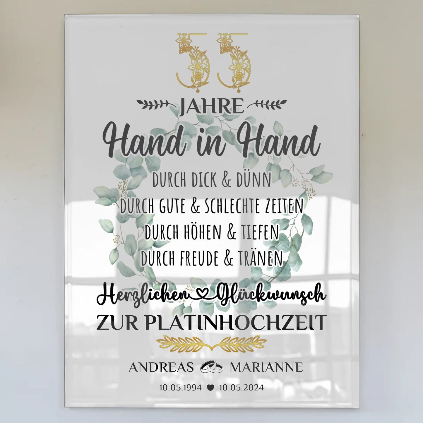 Acrylglas Bild Geschenk zum 55 Hochzeitstag zur Smaragdhochzeit