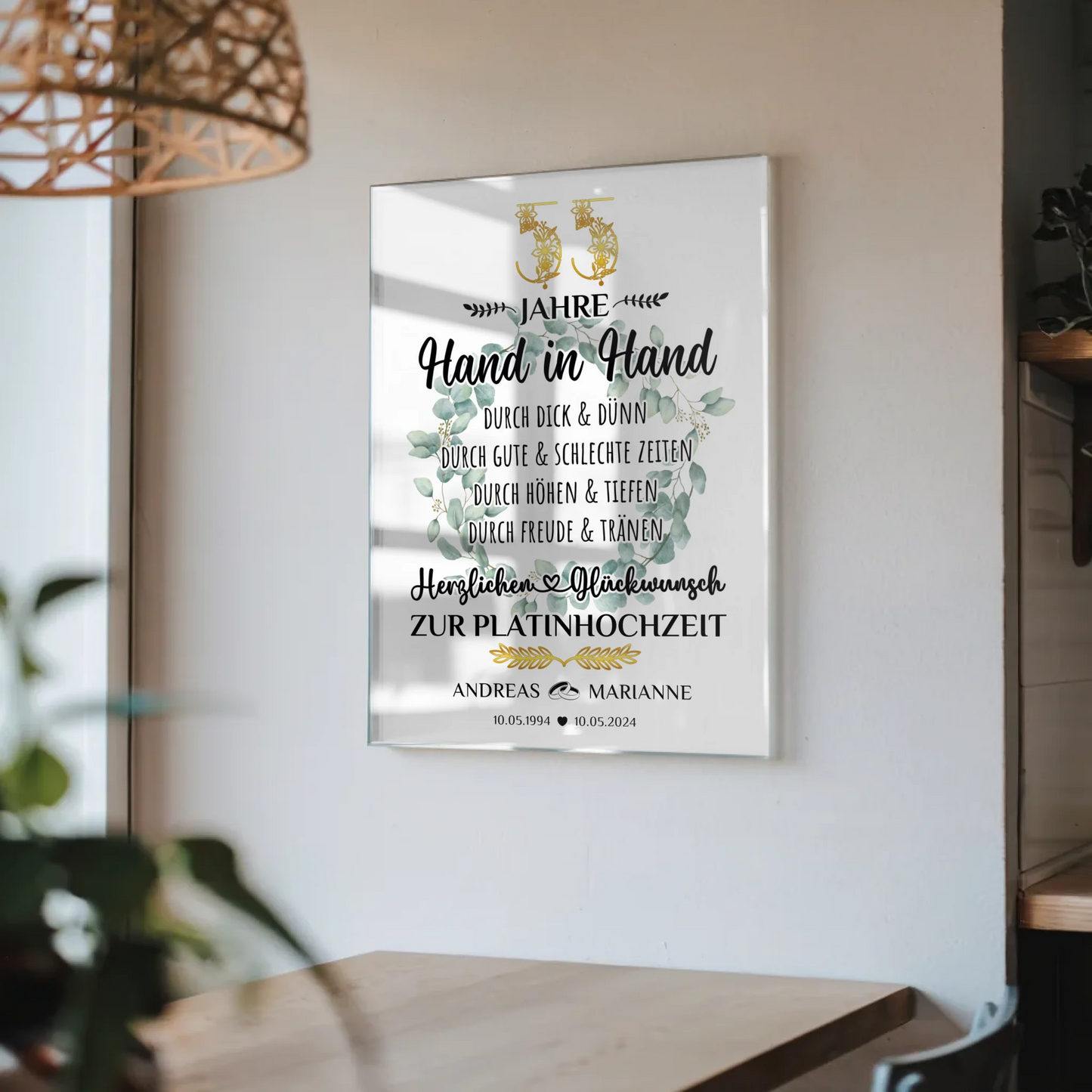 Acrylglas Bild Geschenk zum 55 Hochzeitstag zur Smaragdhochzeit