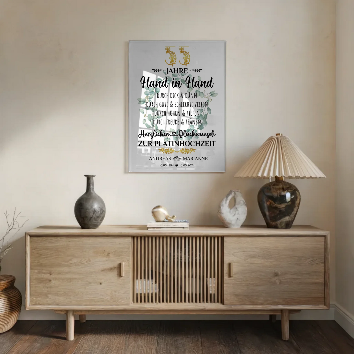 Acrylglas Bild Geschenk zum 55 Hochzeitstag zur Smaragdhochzeit