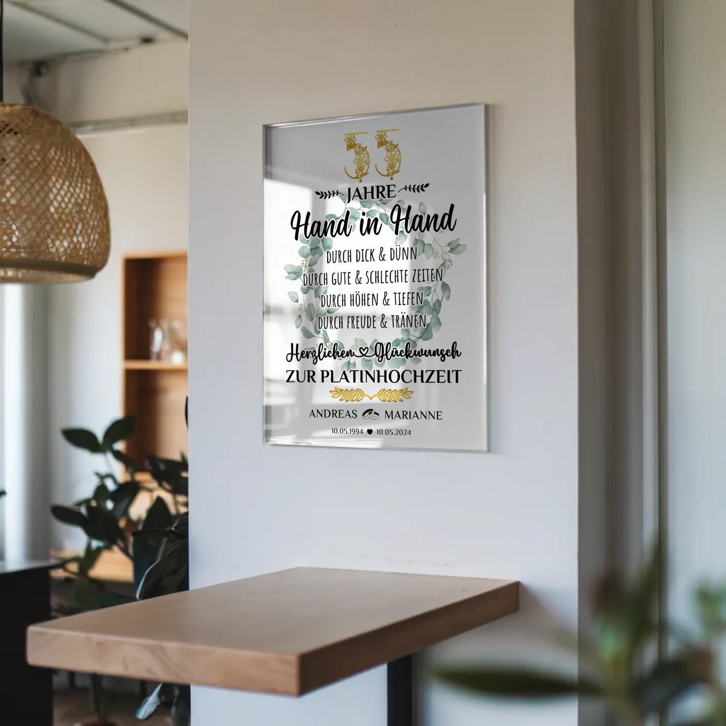 Acrylglas Bild Geschenk zum 55 Hochzeitstag zur Smaragdhochzeit