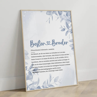 Personalisiertes Poster Definition Bester Bruder Herz mit Name
