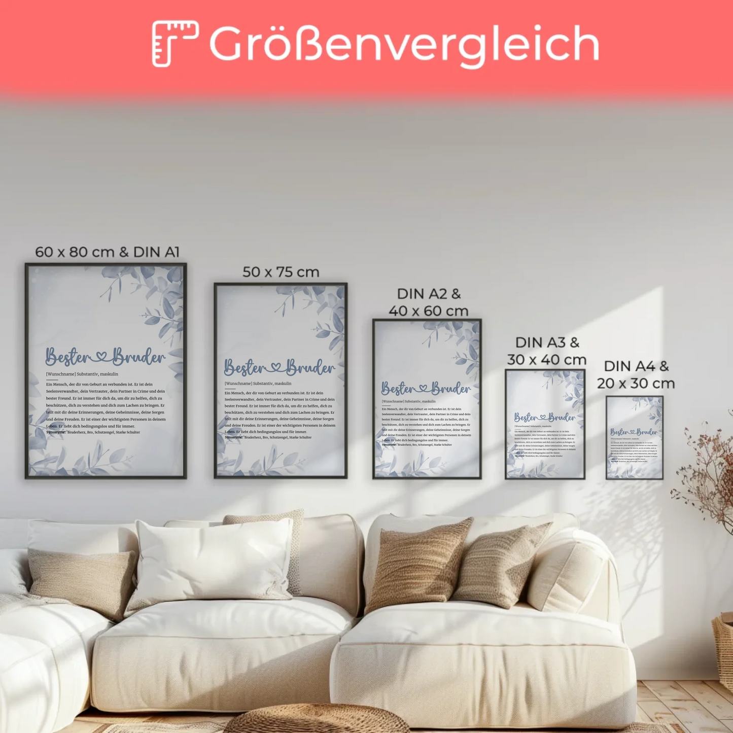 Personalisiertes Poster Definition Bester Bruder Herz mit Name