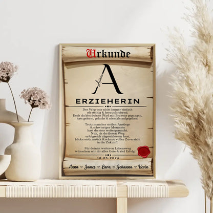 Geschenk Zum Abschluss Ausbildung Poster Urkunde Erzieherin