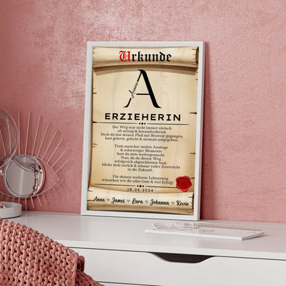 Geschenk Zum Abschluss Ausbildung Poster Urkunde Erzieherin