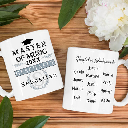 Geschenk Abschluss Tasse zum Master of Music mit Name Studium