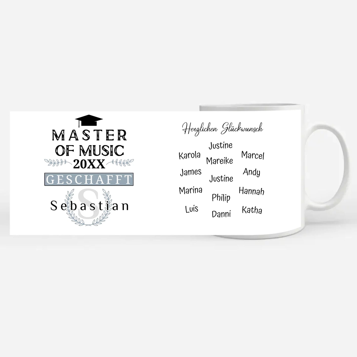 Geschenk Abschluss Tasse zum Master of Music mit Name Studium