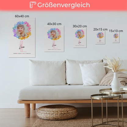 Fotoboard Magnet Wandbild Geburt Baby mit Namen und Foto personalisiert mit Geburtsdaten