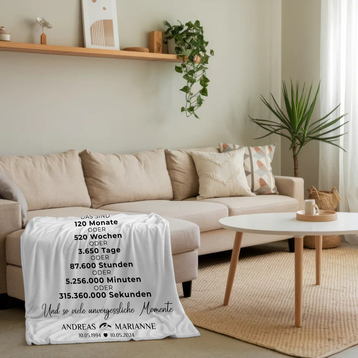 Personalisierte Decke Geschenk zur Rosenhochzeit 10 Hochzeitstag Momente Namen Wunschtext