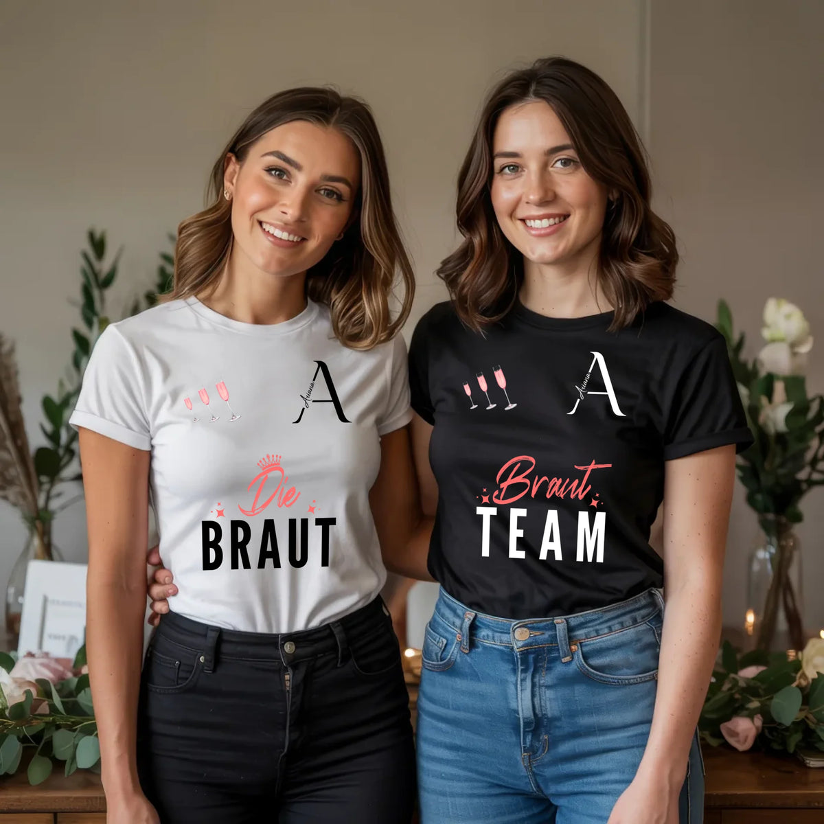 x.01.Schwarzes + Weißes T-Shirt Mockup 2 Frauen JGA