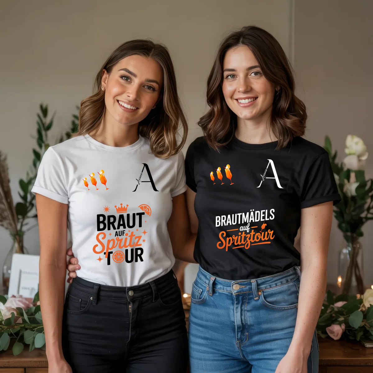 x.01.Schwarzes + Weißes T-Shirt Mockup 2 Frauen JGA
