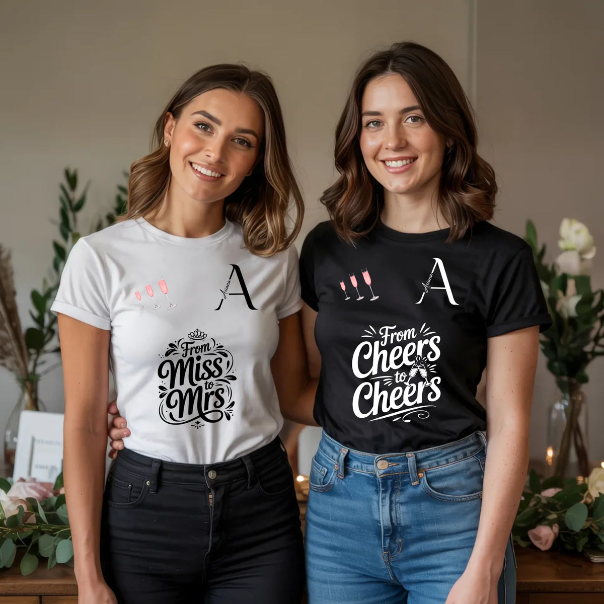 x.01.Schwarzes + Weißes T-Shirt Mockup 2 Frauen JGA