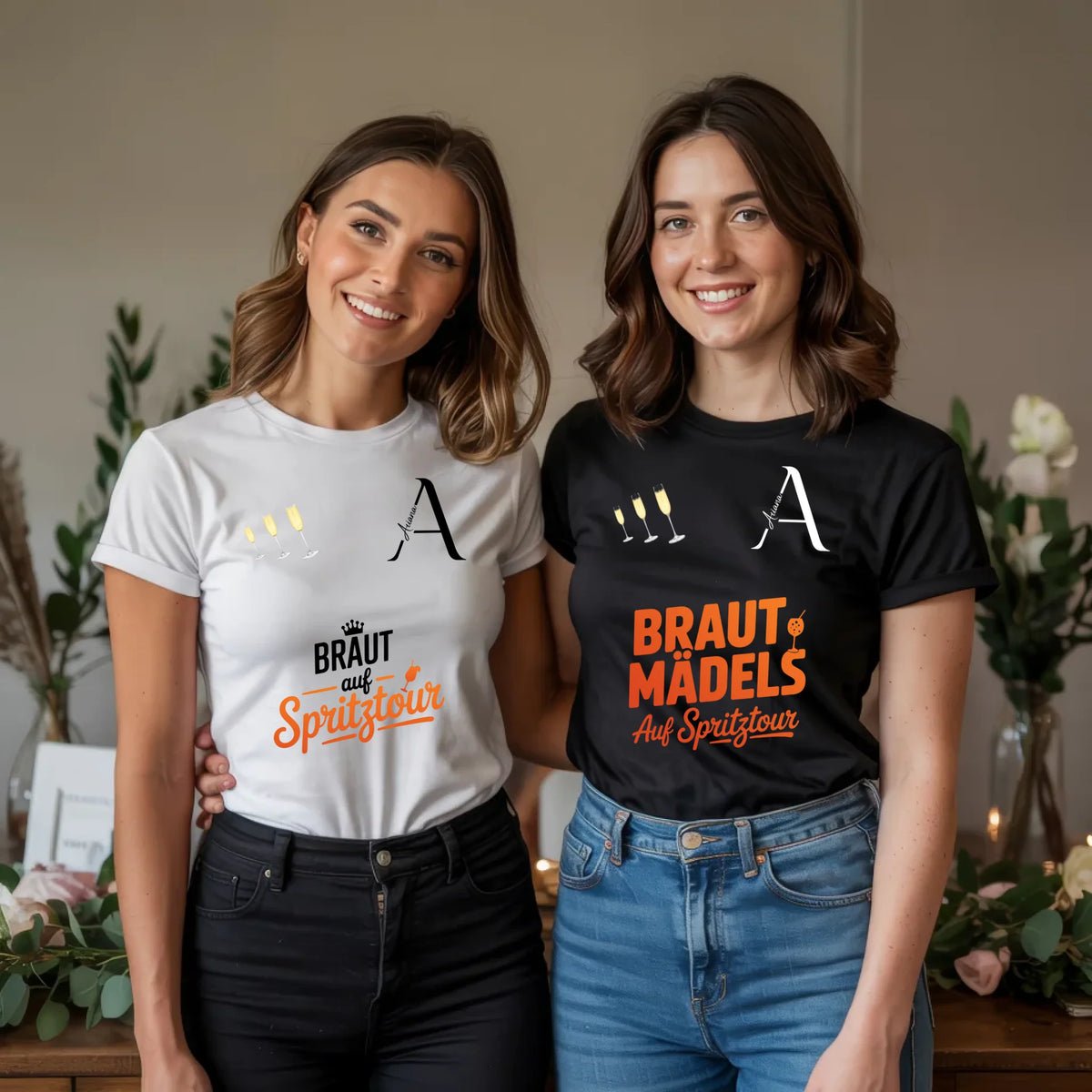 x.01.Schwarzes + Weißes T-Shirt Mockup 2 Frauen JGA