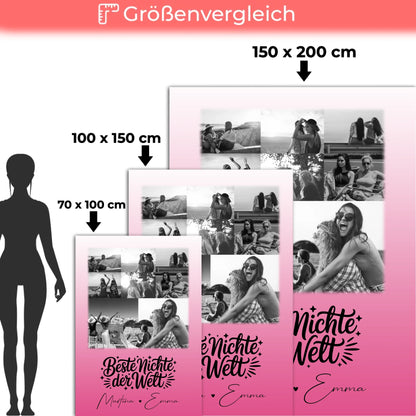 Personalisierte Namensdecke mit 8 Fotos und Herz Foto für die beste Nichte der Welt Schwarz-Weiß