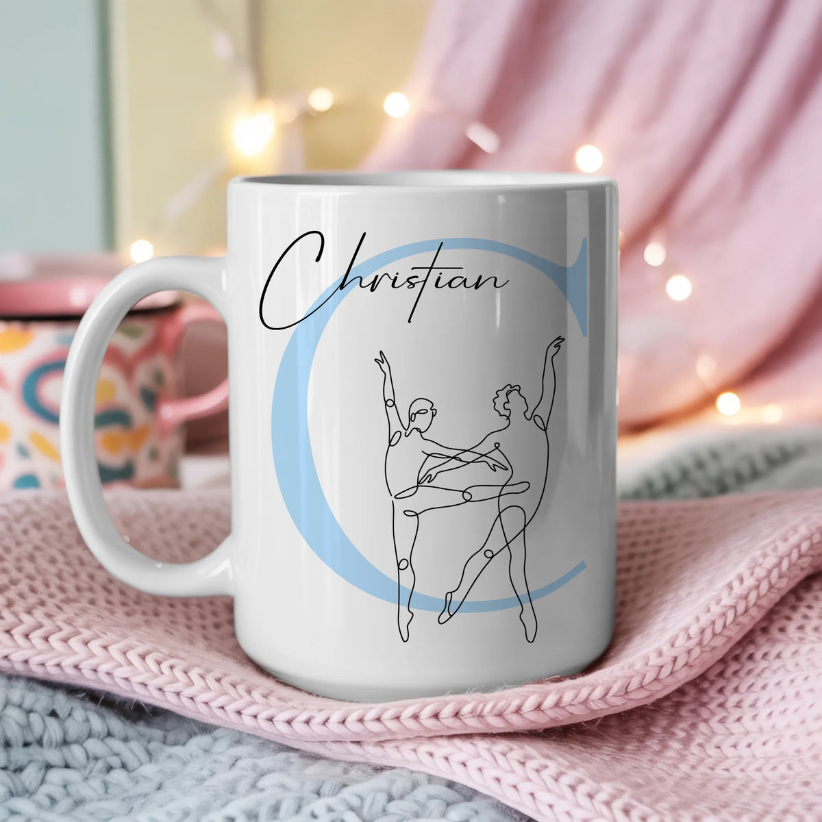 Personalisierte Tasse Mit Name Lineart Ballett Balletttänzer Geschenk für Ballettliebhaber