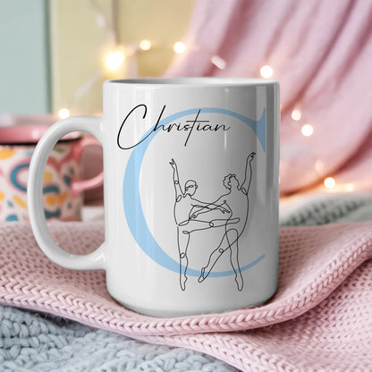 Personalisierte Tasse Mit Name Lineart Ballett Balletttänzer Geschenk für Ballettliebhaber