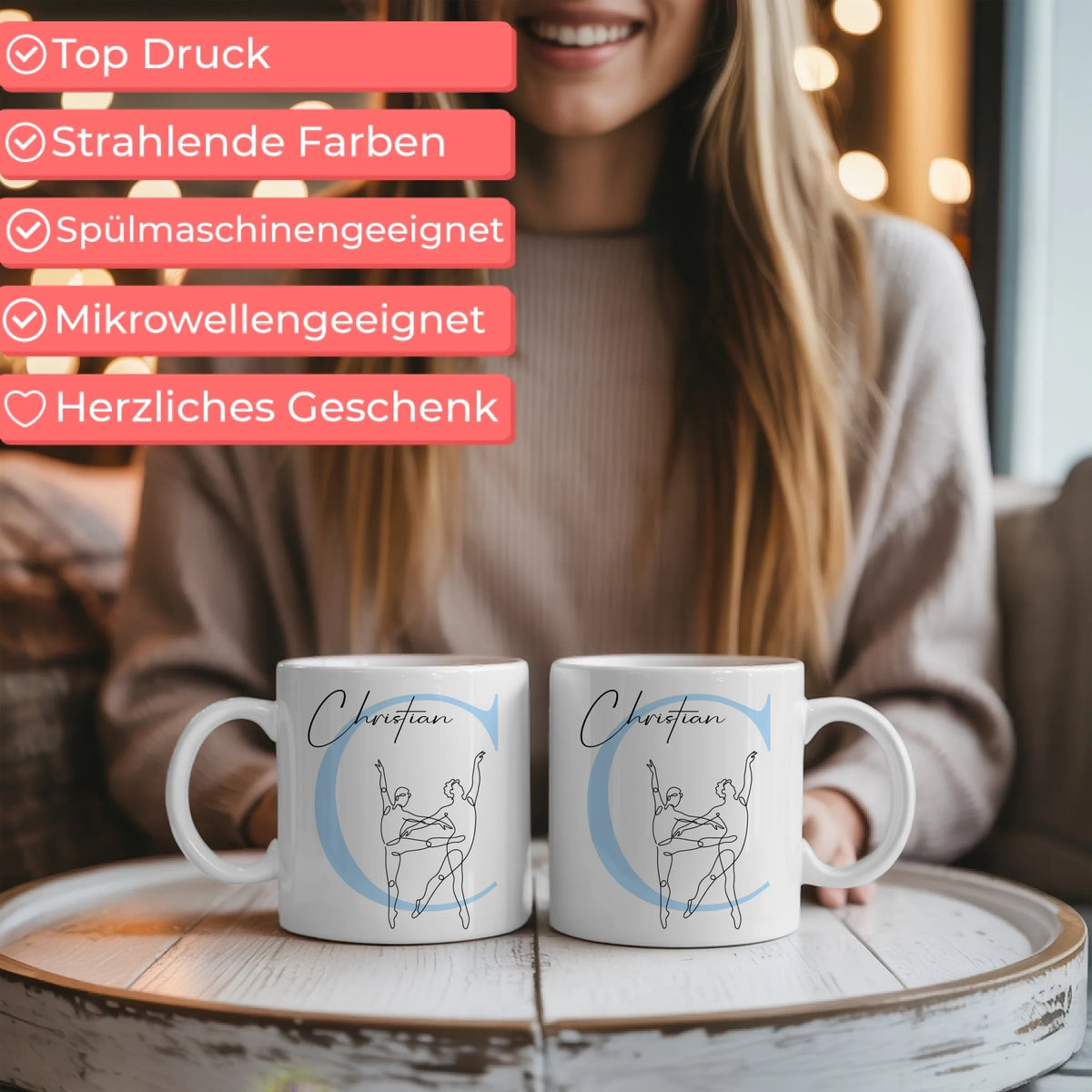 Personalisierte Tasse Mit Name Lineart Ballett Balletttänzer Geschenk für Ballettliebhaber