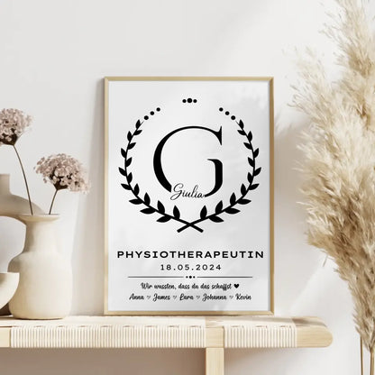 Geschenk Zum Abschluss Ausbildung Physiotherapeutin Poster personalisiert