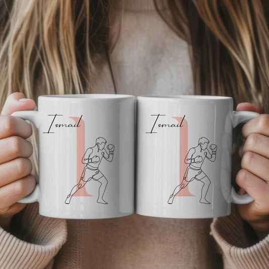 Kaffee Tasse Personalisiert mit Lineart Boxer Motiv in Boxen Design