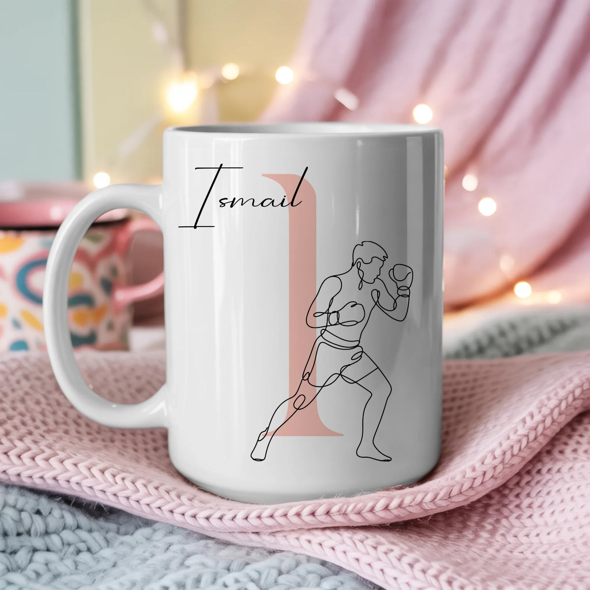 Kaffee Tasse Personalisiert mit Lineart Boxer Motiv in Boxen Design