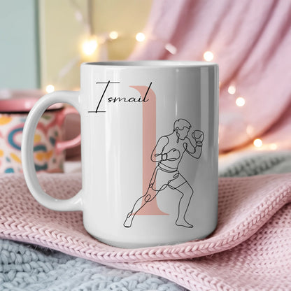 Kaffee Tasse Personalisiert mit Lineart Boxer Motiv in Boxen Design