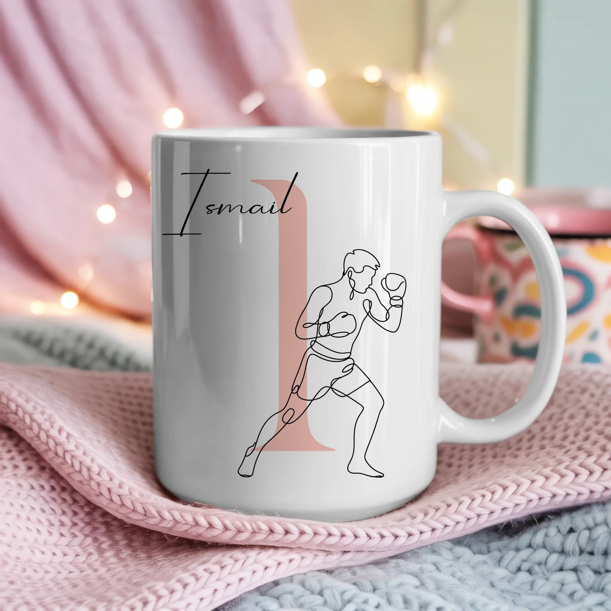 Kaffee Tasse Personalisiert mit Lineart Boxer Motiv in Boxen Design