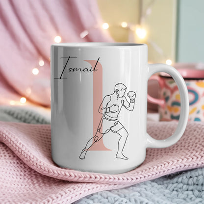Kaffee Tasse Personalisiert mit Lineart Boxer Motiv in Boxen Design