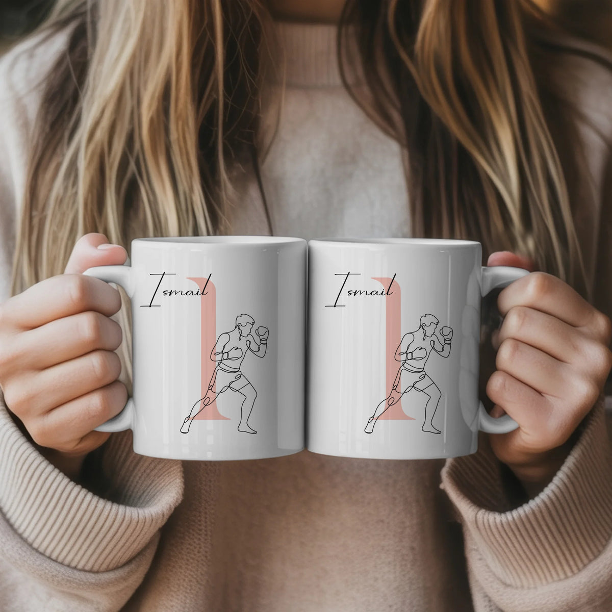 Kaffee Tasse Personalisiert mit Lineart Boxer Motiv in Boxen Design